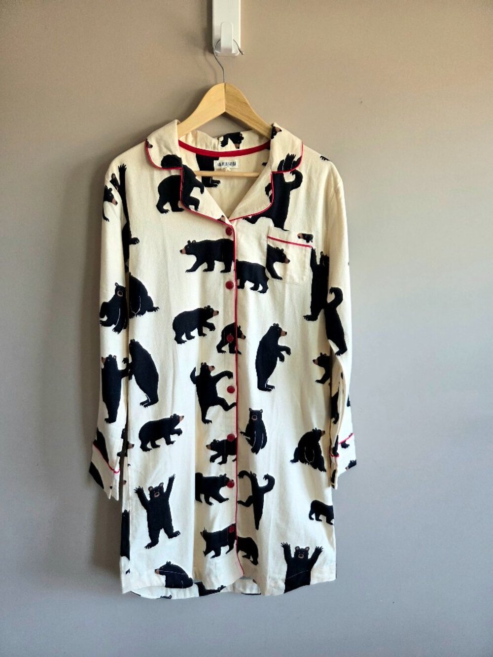 Little Blue House Black Bears Flannel Nightgown 100% Cotton